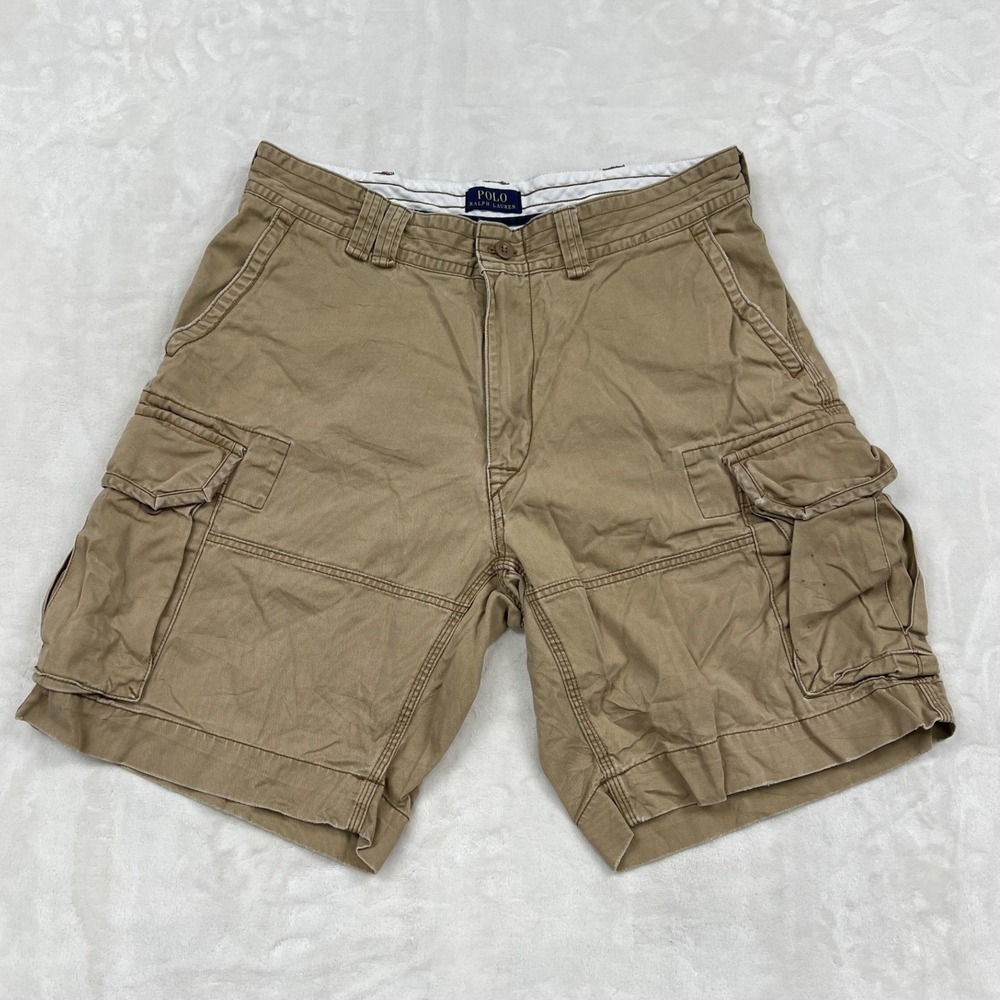 Polo Ralph Lauren Cargo Shorts Mens 34 Tan Cotton Twill Utility Multi Pocket